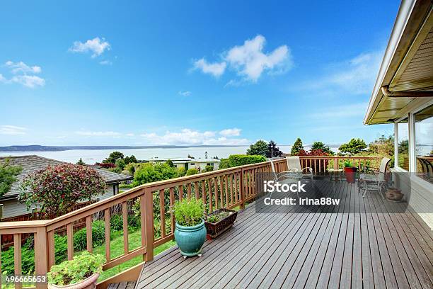 Walkout Deck Water View Stock Photo - Download Image Now - Architecture, Chair, Comfortable