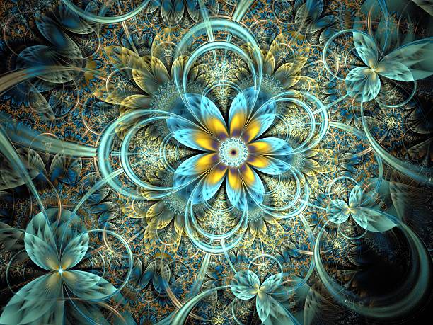 istock Symmetrical dark orange blue  fractal flower 496666025
