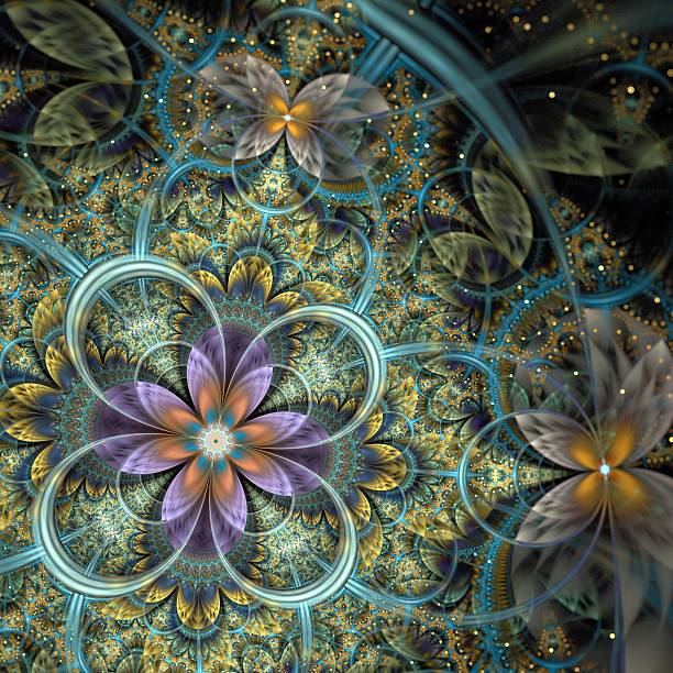 istock Symmetrical dark orange blue  fractal flower 496666081