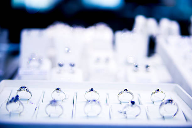 istock platinum rings on display at a jewelry store 496666375
