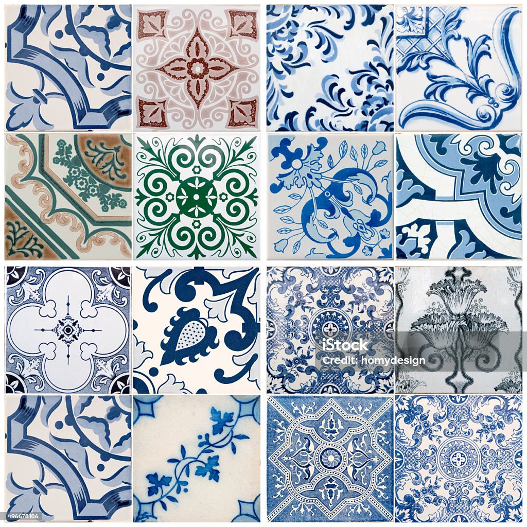 Vintage ceramic tiles Colorful vintage ceramic tiles wall decoration. 2015 Stock Photo