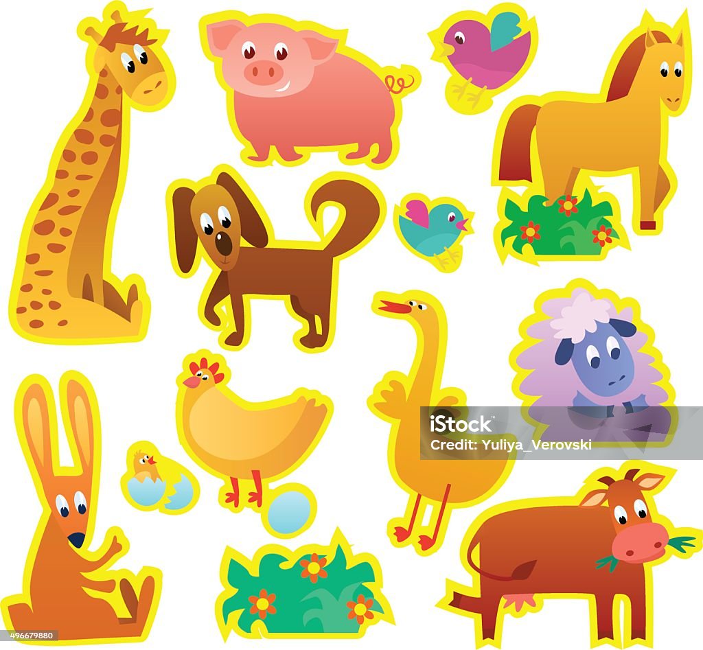 Ilustración de Colores Brillantes De Granja Dibujos Animados Divertidos Animales  Domésticos Colección Para Los Niños y más Vectores Libres de Derechos de  Acariciar - iStock