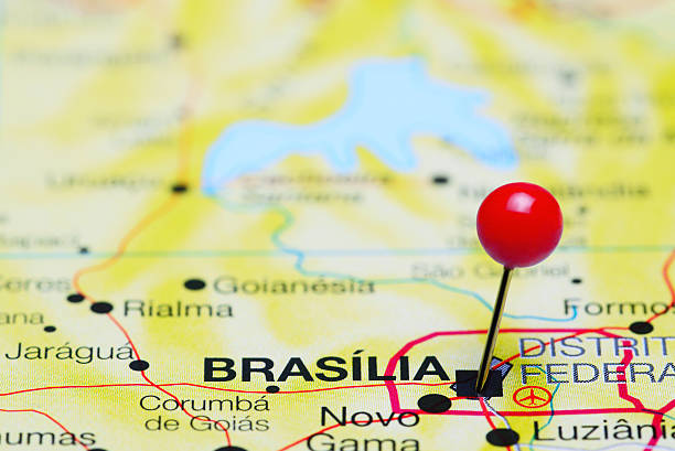 istock Brasilia pinned on a map of Brazil 496680192