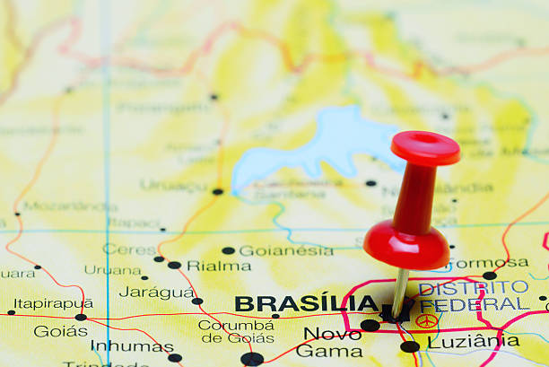istock Brasilia pinned on a map of Brazil 496680200