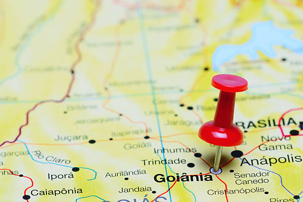 Goiania pinned on a map of Brazil Photo of pinned Goiania on a map of Brazil. May be used as illustration for traveling theme. goias photos stock pictures, royalty-free photos & images