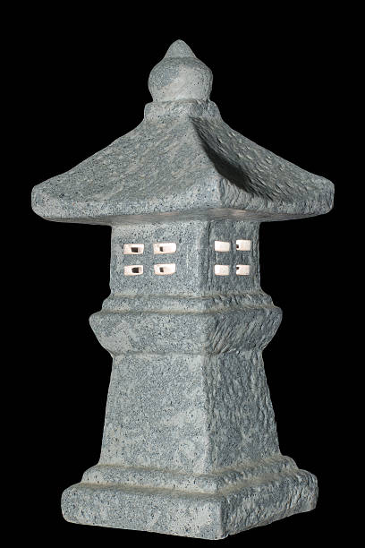 lanterna giapponese. toro. isolato su nero - paving stone flash foto e immagini stock