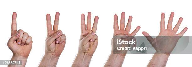 Human Hands Counting Numbers From One To Five Stock Photo - Download Image Now - Finger, Men, Number 3