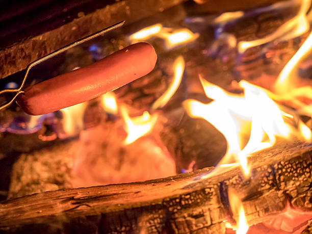 istock Hot Dog Roasting over Fire and Glowing Coals in Campfire 496681696
