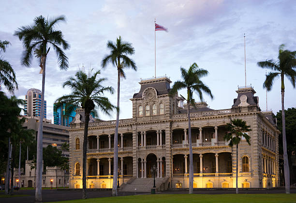 istock Iolani Palace at night in Honolulu, HI 496682046