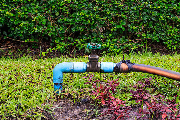 istock Old Valve with Rubber Tube in Garden. 496683074