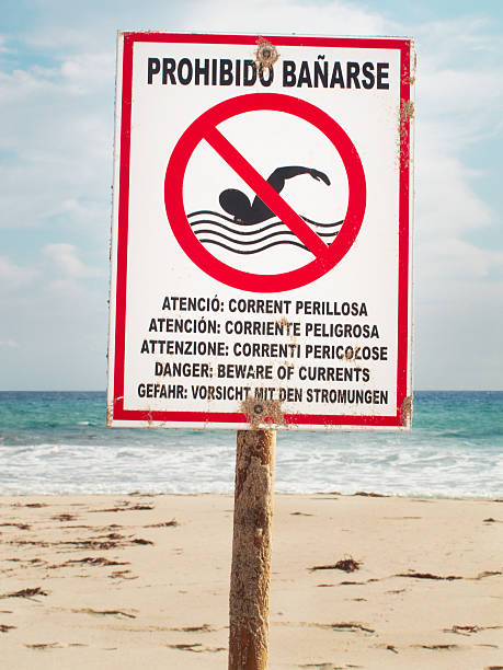 istock Beware of currents. Signalpost on the beach 496684527