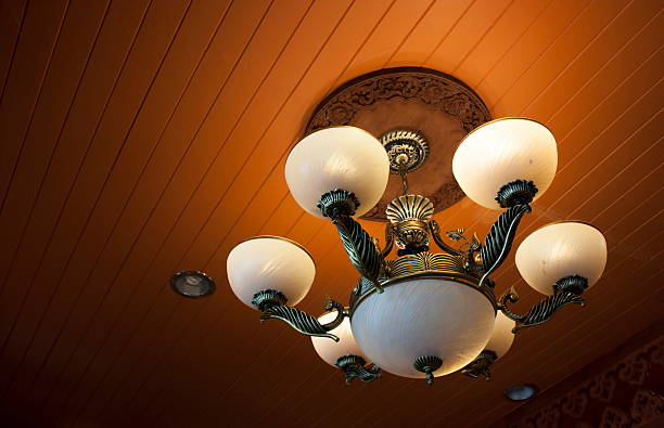 istock Beautiful luxury light lamp decor glowing on wood 496684940