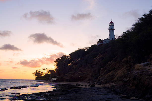 istock Diamond Head Lighthouse on Oahu in Hawaii at night 496685366