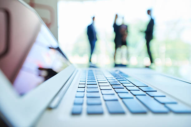 istock Open laptop in meeting room 496687542