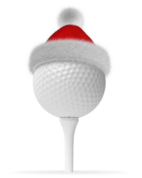 istock White golfball on tee in Santa red hat 496689110