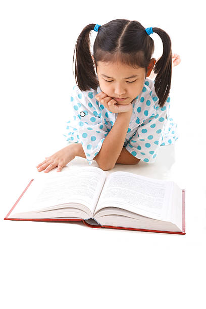 istock Asian cute girl reading book while lay down on floor. 496689214