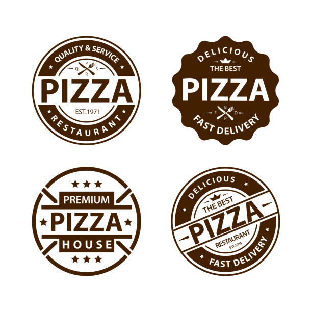 illustrations, cliparts, dessins animés et icônes de étiquette vintage vector ensemble pizza, logo - old fashioned pizza label design element