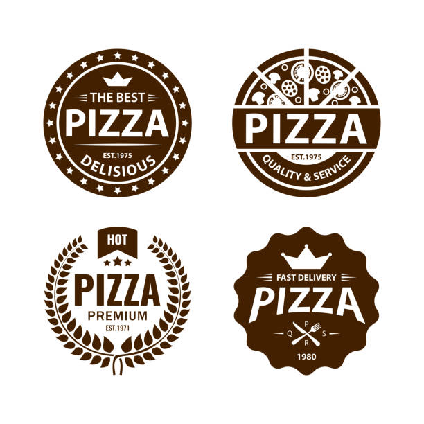 illustrations, cliparts, dessins animés et icônes de étiquette vintage vector de pizza, logo set 2 - old fashioned pizza label design element