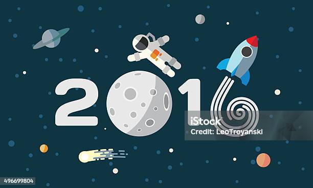 Happy New Year Flat Space Theme Illustration For Calendar Stock Illustration - Download Image Now