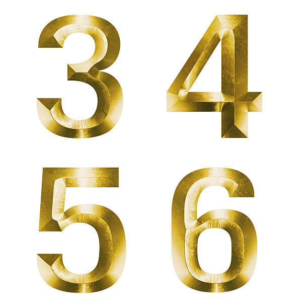 3 d zestaw złoto alfabet 3, 4, 5, 6 - number 4 gold number three dimensional shape zdjęcia i obrazy z banku zdjęć