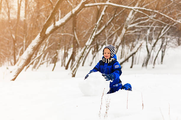 istock cute little boy building snowman in winter 496703354