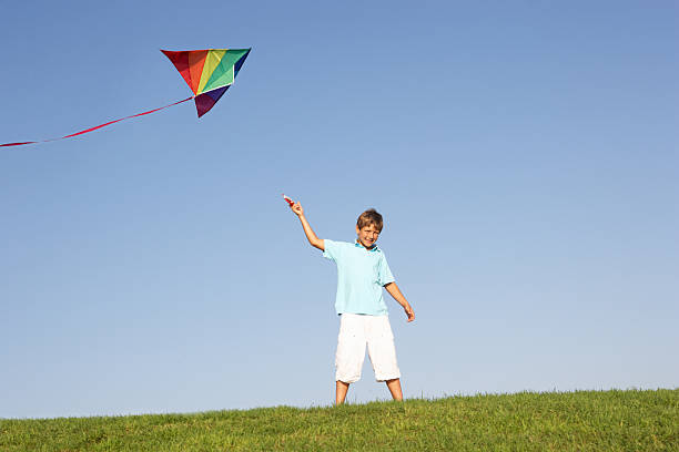 istock Young boy poses with kite in a field 496703843