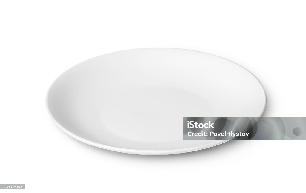 Bianco Piatto vuoto isolato su sfondo bianco - Foto stock royalty-free di Piatto - Stoviglie