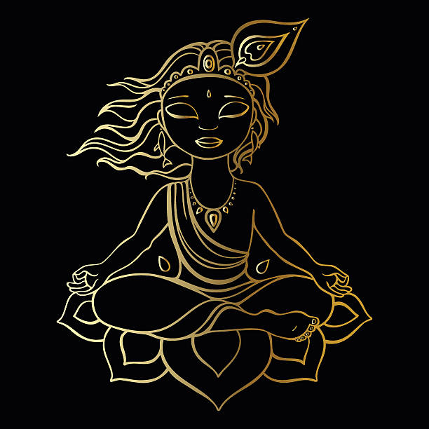 Hindu God Krishna. Hindu God Krishna. Vector hand drawn illustration. pictures of krishna stock illustrations