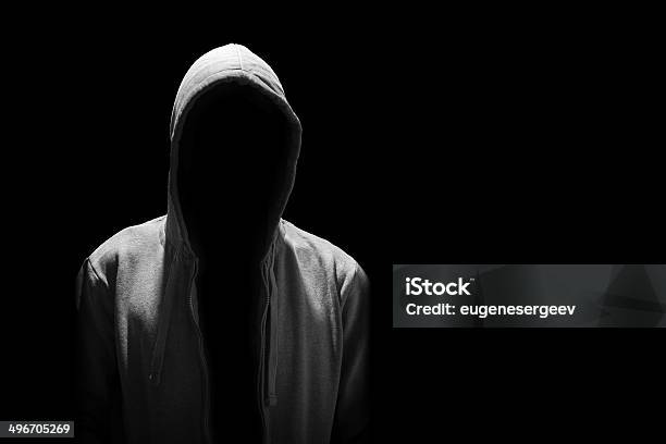 Portrait Of Invisible Man In The Hood Isolated On Black Stock Photo - Download Image Now