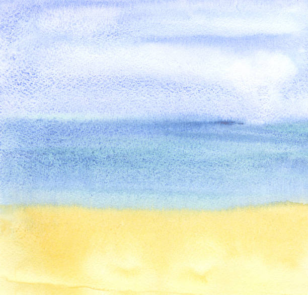 istock Watercolor beach, sea, sky, sand, seascape 496705546