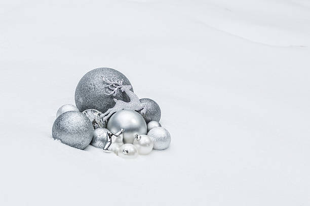 istock Winter metallic grey Christmas ornaments and baubles on ground level 496706938