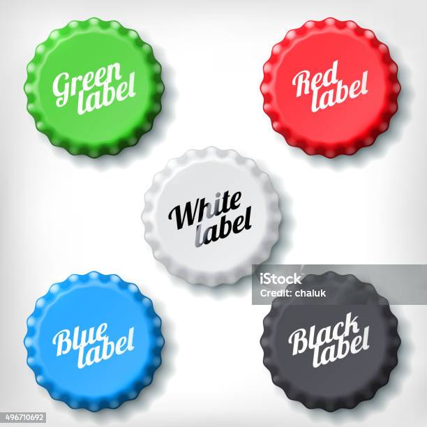 Colored Bottle Caps With Writings Stock Illustration - Download Image Now - Bottle Cap, Vector, Beer Bottle