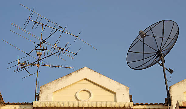 istock satellite dish and television antenna on roof 496712348
