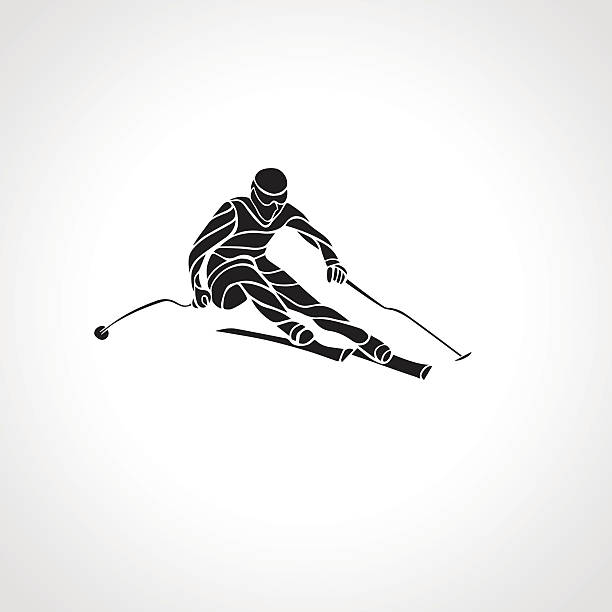 illustrations, cliparts, dessins animés et icônes de silhouette de skieur de slalom géant. illustration vectorielle - champ de bosses