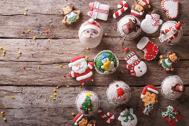 istock Christmas sweets on a wooden table. Horizontal top view 496713212