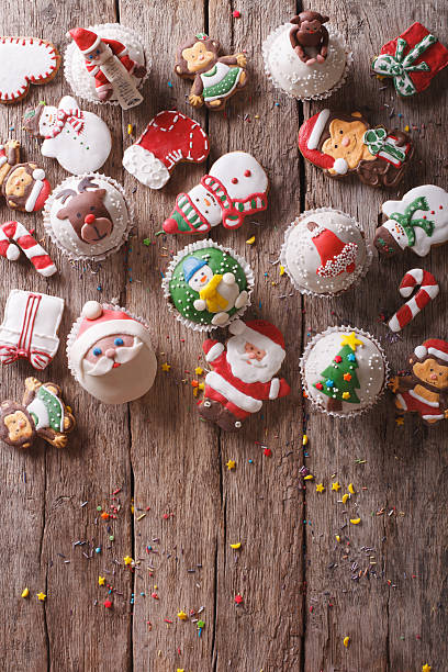 istock Christmas sweets on a wooden table. vertical top view 496713578