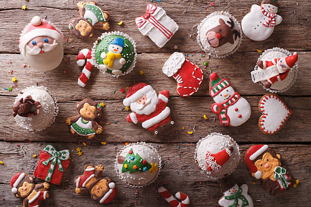 istock Christmas sweets closeup on a wooden table. Horizontal top view 496713958
