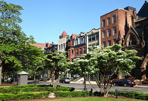 newbury street - boston back bay street house - fotografias e filmes do acervo