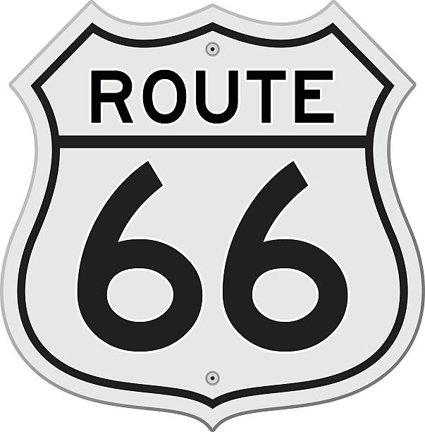 ilustrações de stock, clip art, desenhos animados e ícones de rota 66 sinal de estrada - route 66 thoroughfare sign number 66