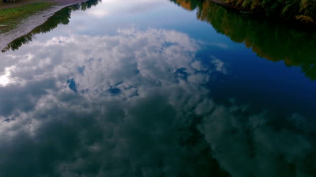 Cloudy sky reflected in the water