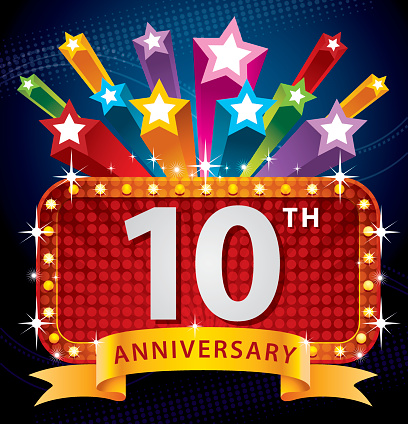 A vector illustration to show 10th Anniversary design with exploding star banner