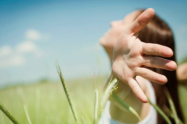 Young, healthy woman enjoying nature stock photo