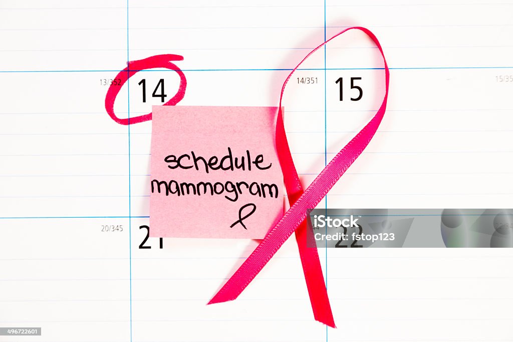 Atención médica: Recordatorio Nota para programar mamografía. - Foto de stock de Calendario libre de derechos