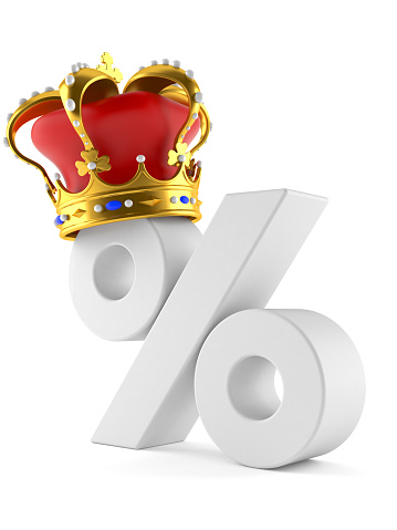 Percent symbol with crown isolated on white background