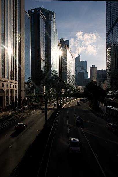 Gloucester Road in Hong Kong at sundown