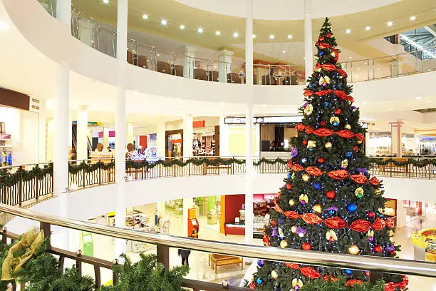 Image of big decorated Christmas tree in the mall
