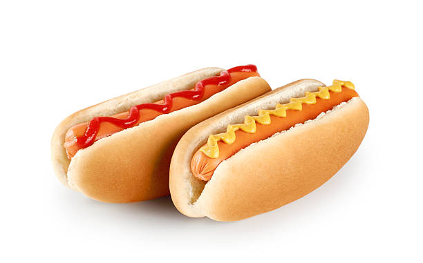 istock Hot dogs with ketchup and mustard isolated on white background. 496734412