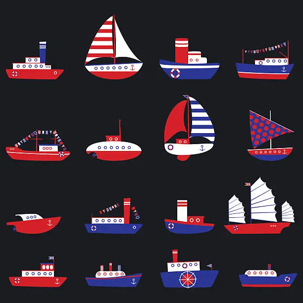 Vector illustration of Vector cute ship set for baby thing