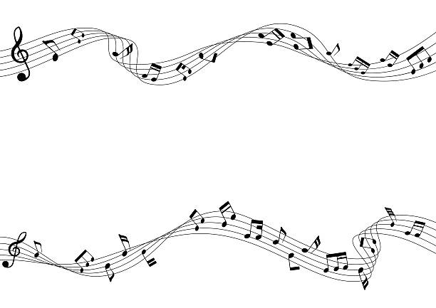 ilustrații de stoc cu două rânduri de note muzicale și acorduri - notă muzicală