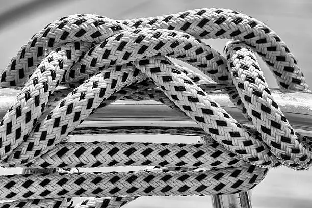 Rope on a boat in black and white